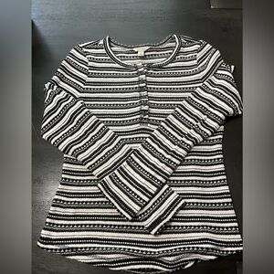 Lucky Brand Black‎ & White Long Sleeve Stripped Medium Textured Sweater Boho Y2K
